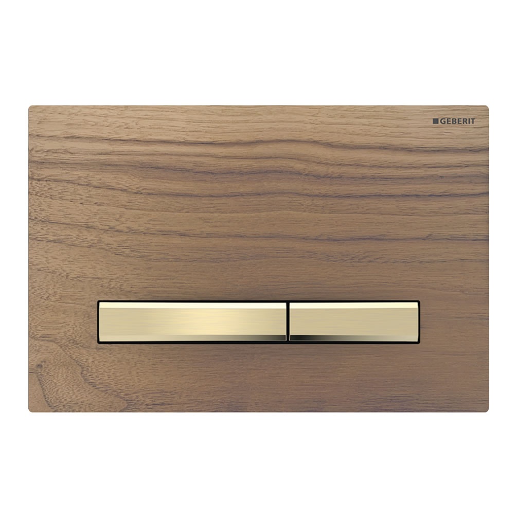 Cutout image of Geberit Sigma50 Square Black Walnut / Brushed Brass Dual Flush Plate